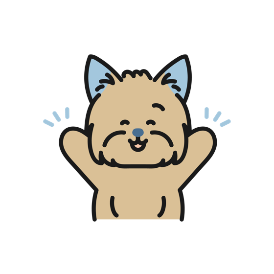 バンザイするWANSTAPのマスコット犬